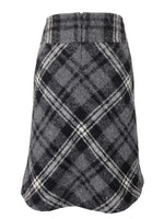 Vintage 2000s Y2K Marella Designer Wool Alpaca Blend Preppy Schoolgirl Academia Style Grey & Black Argyle Check Print Low Rise Below-the-Knee Midi Skirt | Size M
