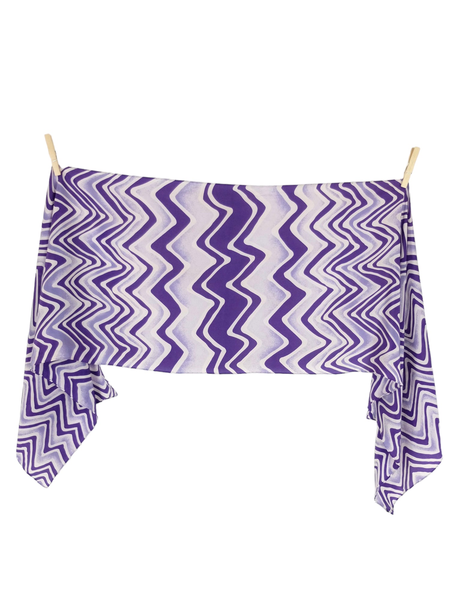 Vintage 2000s Y2K Funky Chic Silk Purple Zig Zag Print Long Wide Shawl Wrap Neck Tie Scarf with Hand-Rolled Hem