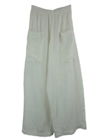 Vintage 90s Y2K Bohemian Hippie Relaxed Loose Fit White Linen Wide Leg Trouser Pants with Front Pockets | 28 Inch Waist