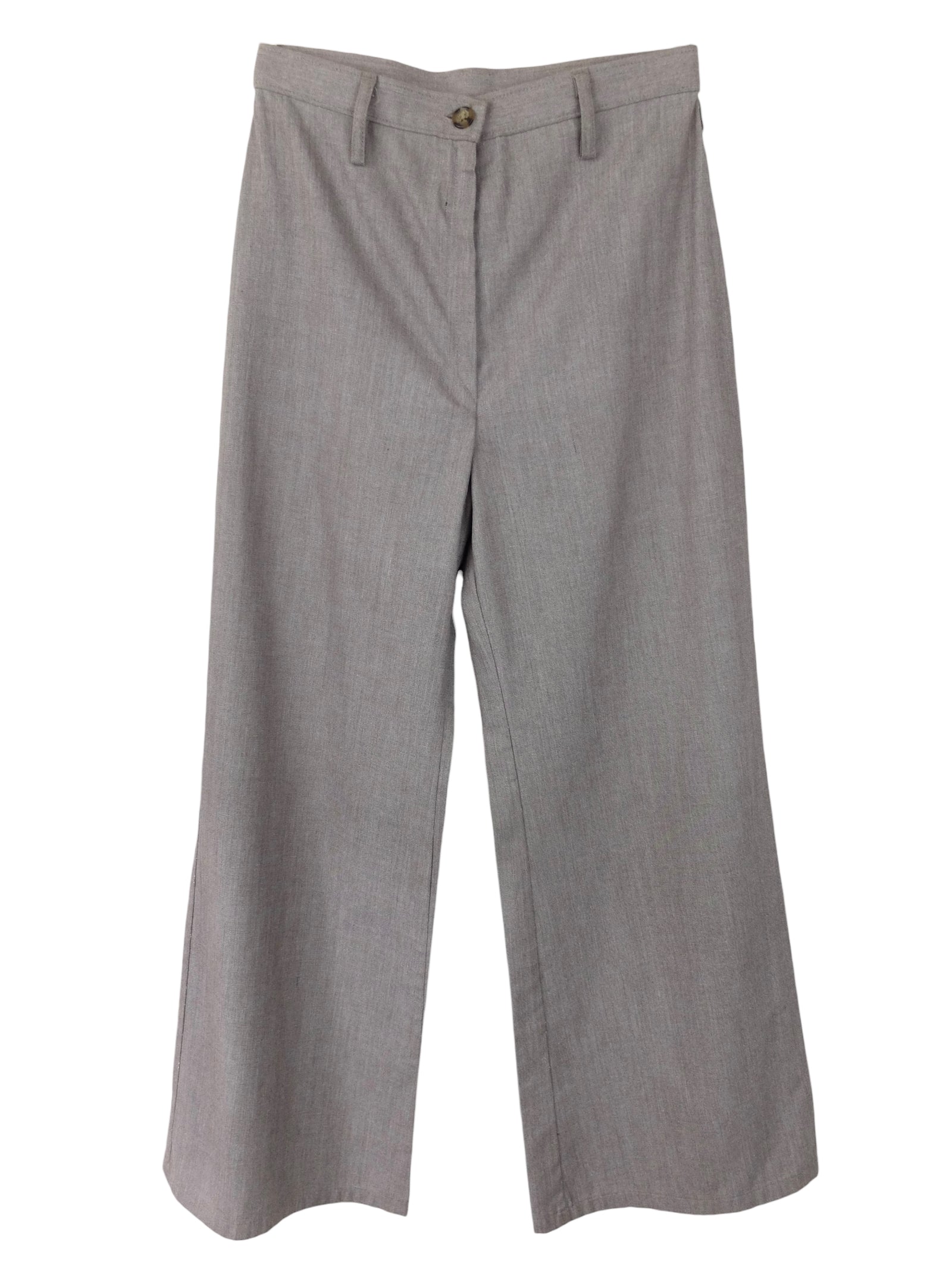 Vintage 70s Mod Utilitarian Solid Basic Grey High Waisted Wide Straight Leg Trouser Pants | 26 Inch Waist
