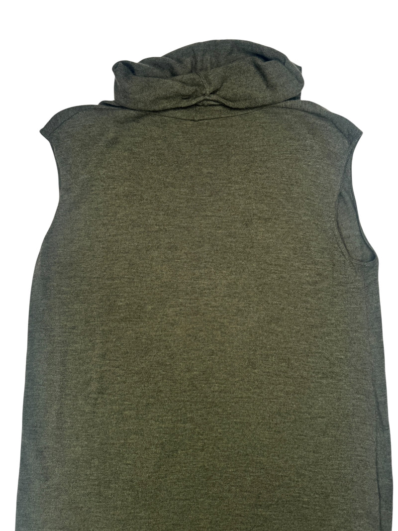 Vintage 2000s Y2K Plein Sud Wool Khaki Green Sleeveless Roll Turtleneck Knit Sleeveless Sweater Midi Dress | Size L-XL