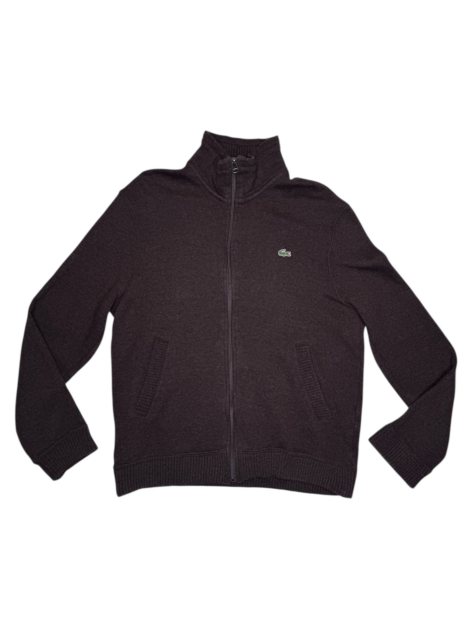 Vintage 2000s LACOSTE Wool Blend Brown Roll Neck Zip Up Sweater | Men's Size M