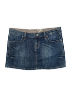 Vintage 2000s 7 For All Mankind Low Rise Blue Jean Mini Denim Skirt with Rhinestone Detail | Size S-M