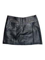 Vintage 2000s Black Lamb Leather Wide Yoke Waist Zip Front Mini Skirt | Size L
