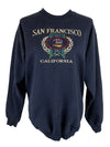Vintage 90s San Francisco California Preppy Embroidered Dark Navy Blue Crew Neck Pullover Tourist Sweatshirt | Men’s Size M