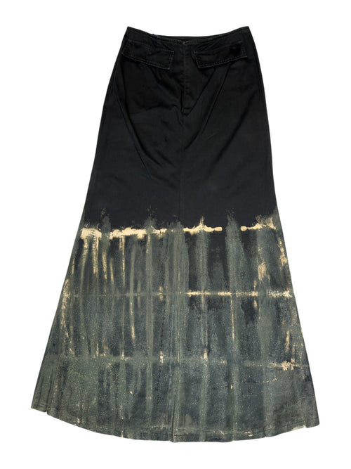Vintage 2000s Kenzo Jeans High Rise Black & Green Glitter Painted Floor Length Maxi Skirt | Size S-M