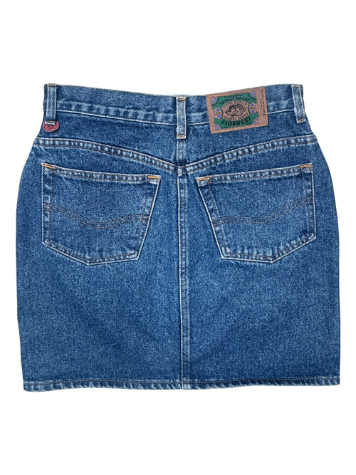 Vintage 2000s Y2K Fiorucci Mid High Rise Fitted Blue Jean Denim Mini Skirt | 28 Inch Waist