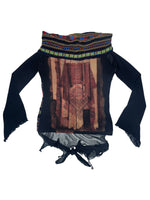 Vintage 2000s Save the Queen Abstract Long Sleeve Off the Shoulder Butterfly Mesh Sleeve Top with Waist Tie | Size L