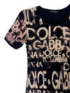 Vintage 2000s Y2K Dolce & Gabbana Black & Beige Bedazzled Rhinestone Graphic Short Sleeve Logo Tee | Size M-L