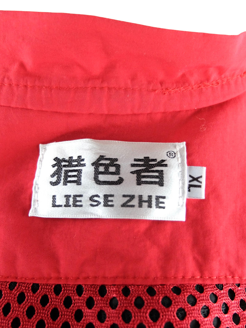Vintage 2000s Y2K Streetwear Utility Workwear Bright Red Buckle Vest with Pockets & Net Detail