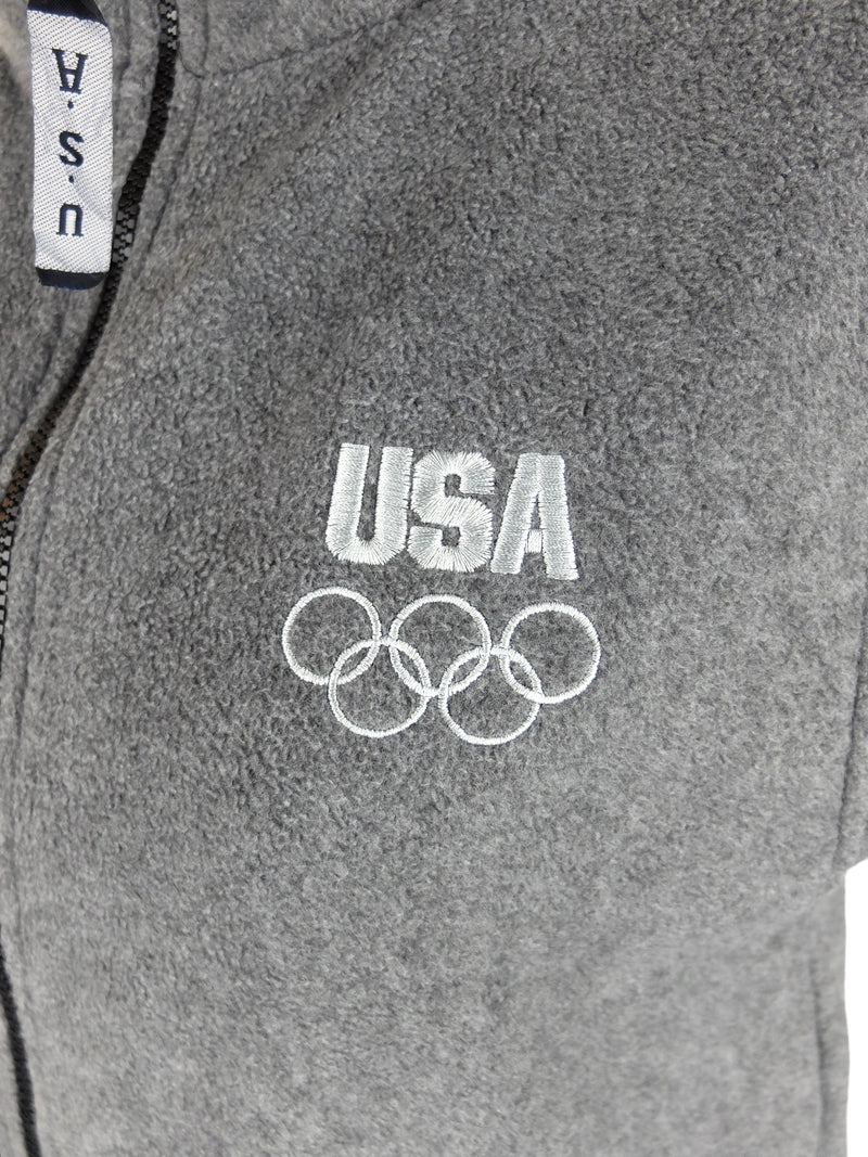 Vintage 90s Y2K Streetwear Athletic Style USA Olympics Embroidered Grey Logo High Neck Zip Up Fleece Vest | Men’s Size L-XL