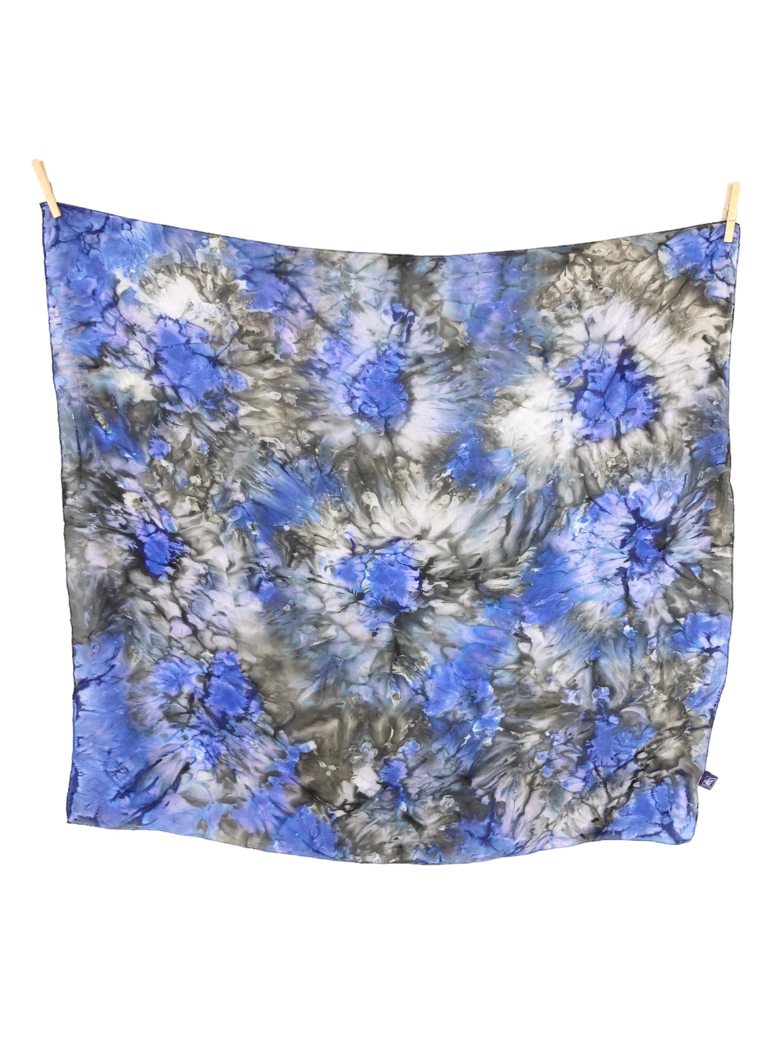 Vintage 90s Silk Bohemian Hippie Psychedelic Festival Style Blue & Black Acid Wash Tie Dye Large Square Bandana Neck Tie Scarf