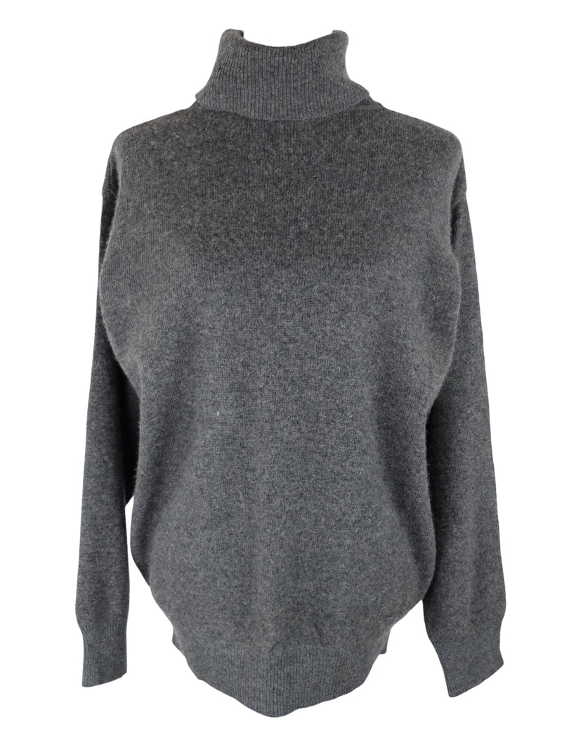 Vintage 90s Y2K Minimalist Solid Basic Grey Wool Roll Turtleneck Pullover Sweater Jumper | Size M