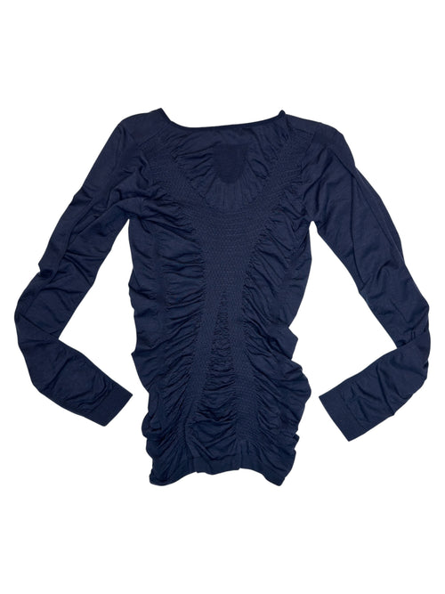 Vintage 2000s MARITHÉ & FRANÇOIS GIRBAUD Navy Blue Ruched Long Sleeve Thermal Top | Size L