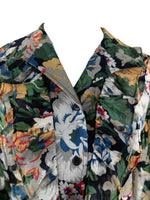 Vintage 90s Kenzo Designer Floral Patterned Collared Long Puff Sleeve Button Down Blouse | Size M
