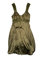 Vintage 2000s GALLIANO Silk Blend Moss Green Balloon Above-the-Knee Bubble Dress with Velvet Detail | Size XS-S
