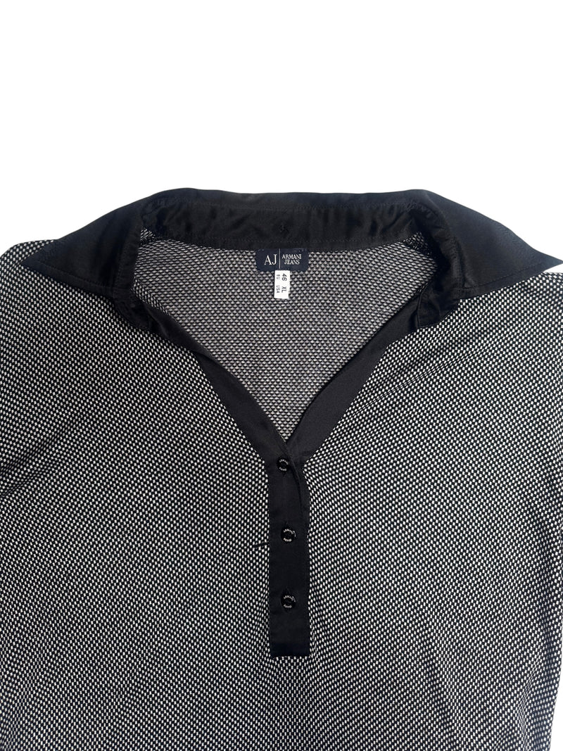 Vintage 2000s Y2K Armani Jeans V-Neck Button Down Black 3/4 Sleeve Blouse | Size L