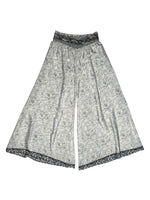 Vintage 2000s Silk Blend High Waisted Cream & Black Abstract Floral Paisley Print Wide Leg Pants | Size M-L