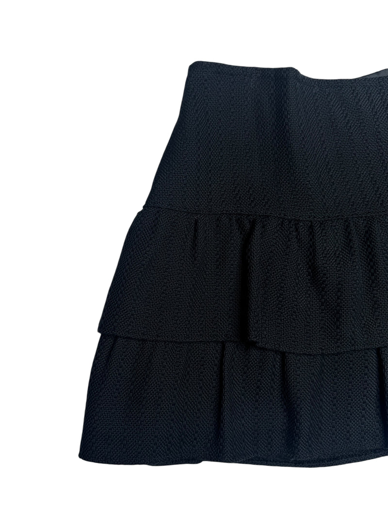 Vintage 90s Y2K Italian Basic Black Low Rise Layered Ruffled Micro Mini Skirt | Size XS