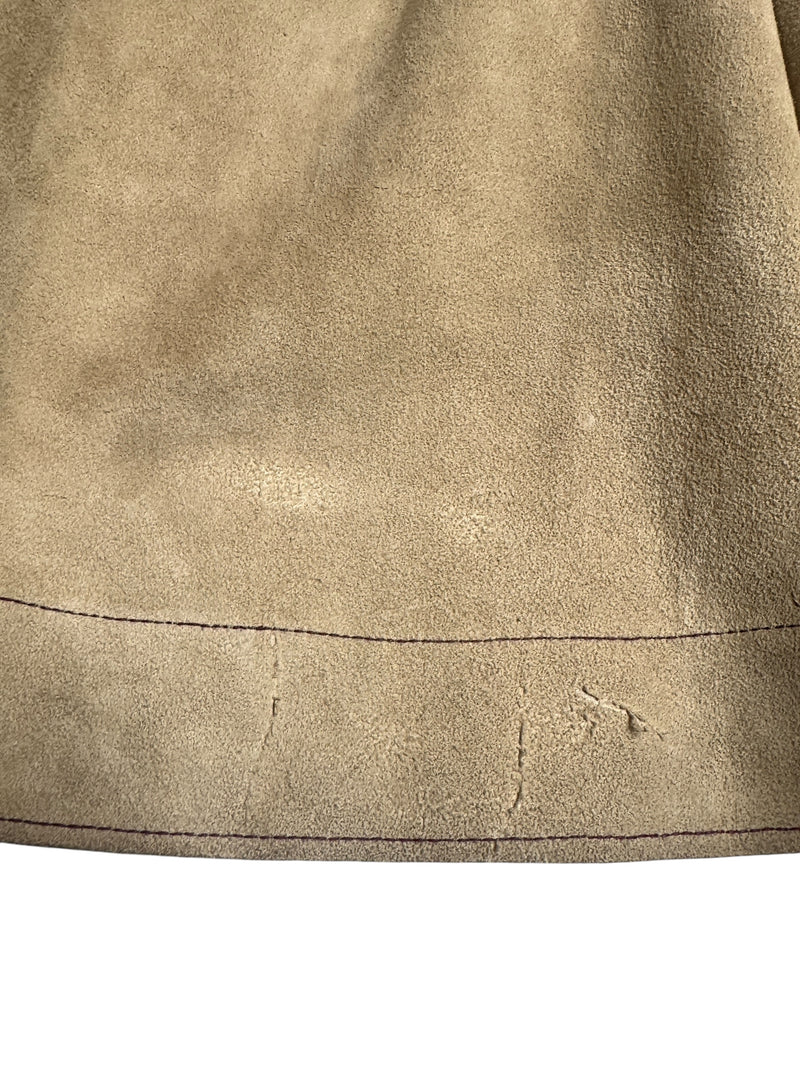 Vintage 70s Bohemian Hippie Tan & Brown Suede Leather Collared Snap Button Down Cape Poncho | Size M