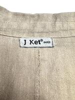 Vintage 90s Y2K Beige Linen Basic Button Down Collared Lightweight Blazer Jacket | Size M-L