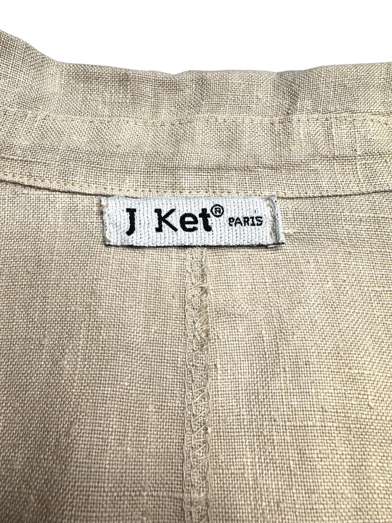 Vintage 90s Y2K Beige Linen Basic Button Down Collared Lightweight Blazer Jacket | Size M-L