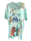 Vintage 90s 1993 Grateful Dead Deadhead Parachute Bears Distressed Blue Tie Dye Acid Wash Graphic Short Sleeve T-Shirt