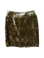 Vintage 2000s High Waisted Khaki Green Crushed Velvet Crinkle Mini Skirt | Size S