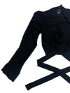 Vintage 2000s Y2K Dolce & Gabbana Subversive Minimalist Black Cropped Wool Bolero Cardigan with Wrap Around Tie | Size XS-S