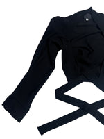 Vintage 2000s Y2K Dolce & Gabbana Subversive Minimalist Black Cropped Wool Bolero Cardigan with Wrap Around Tie | Size XS-S