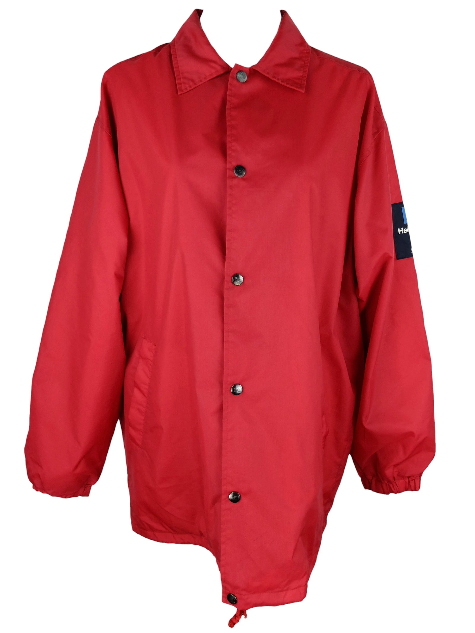 Vintage 90s Helly Hansen Sea Life Men's Bright Red Solid Basic Collared Snap Button Down Shell Jacket | Size XL