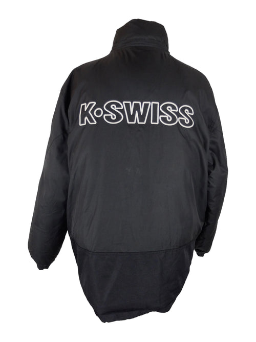 Vintage 90s Y2K Men’s Streetwear Athletic Sportswear Branded K-Swiss Spellout Solid Black High Roll Neck Zip Up Padded Down Feather Winter Puffer Jacket | Men’s Size XL