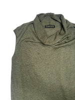 Vintage 2000s Y2K Plein Sud Wool Khaki Green Sleeveless Roll Turtleneck Knit Sleeveless Sweater Midi Dress | Size L-XL