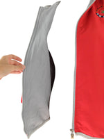 Vintage 90s Streetwear Sports Red & Grey Embroidered Zip Up Hooded Windbreaker Jacket | Women’s Size  XS-S