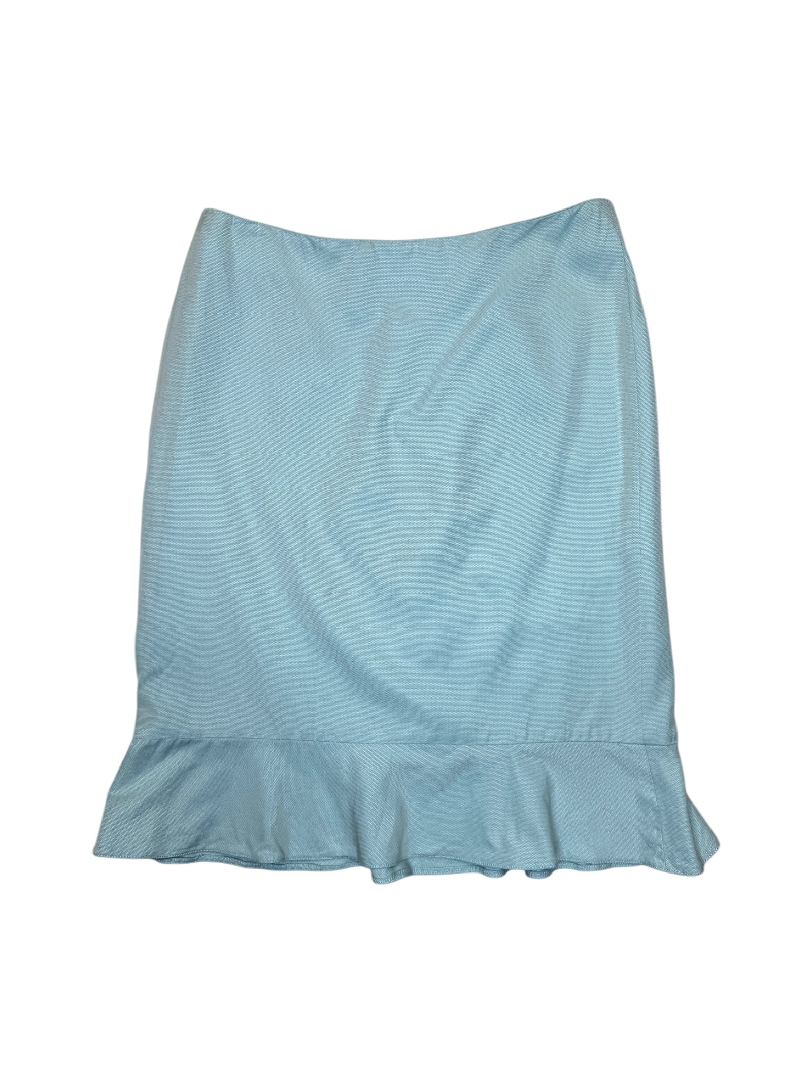 Vintage 2000s MARELLA Mid Rise Light Blue Below-the-Knee Midi Skirt with Ruffle Hem | Size S