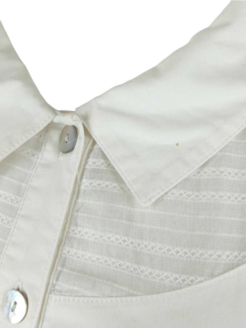 Vintage 2000s Y2K Chic Minimalist Mod White Collared Half Sleeve Button Up Blouse | Size S-M