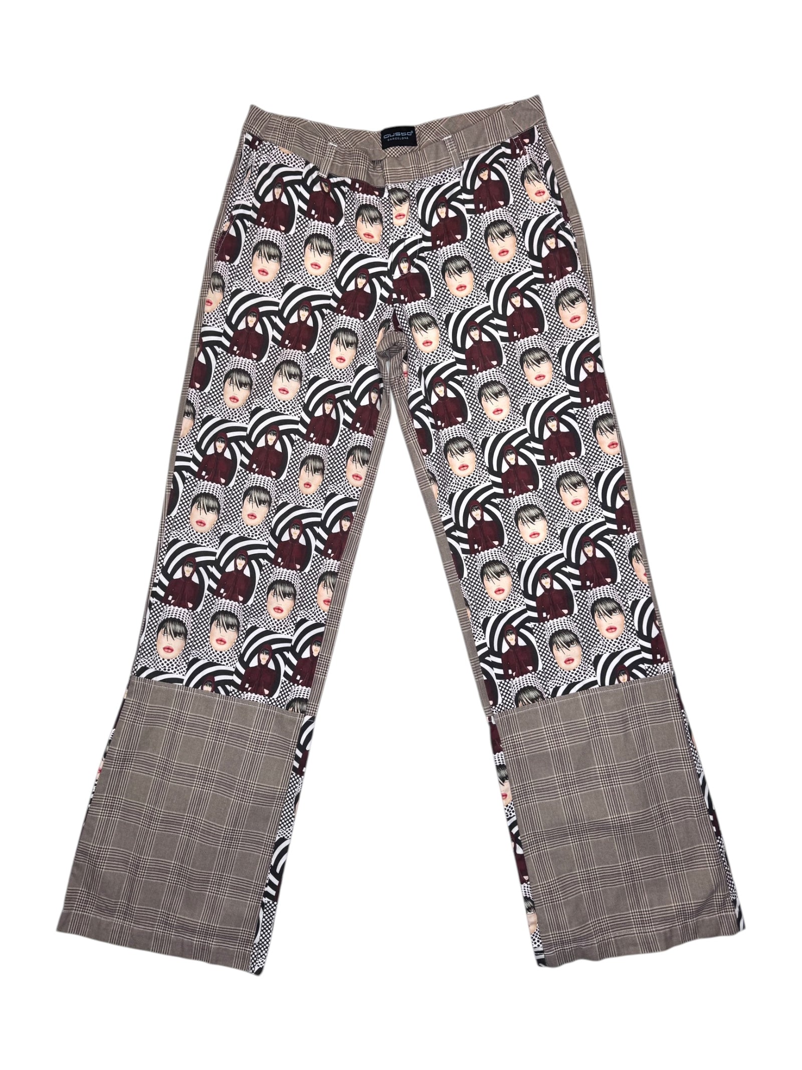 Vintage 2000s CUSTO BARCELONA Low Mid Rise Abstract Op-Art & Plaid Check Print Trousers | Size S