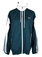 Vintage Lacoste Sport Men's Streetwear Athletic Style Green & White High Roll Neck Zip Up Windbreaker Shell Jacket | Size L