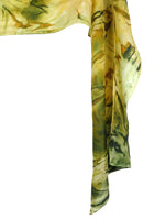 Vintage 2000s Y2K Silk Bohemian Festival Style Yellow & Green Acid Wash Tie Dye Print Long Wide Neck Tie Scarf