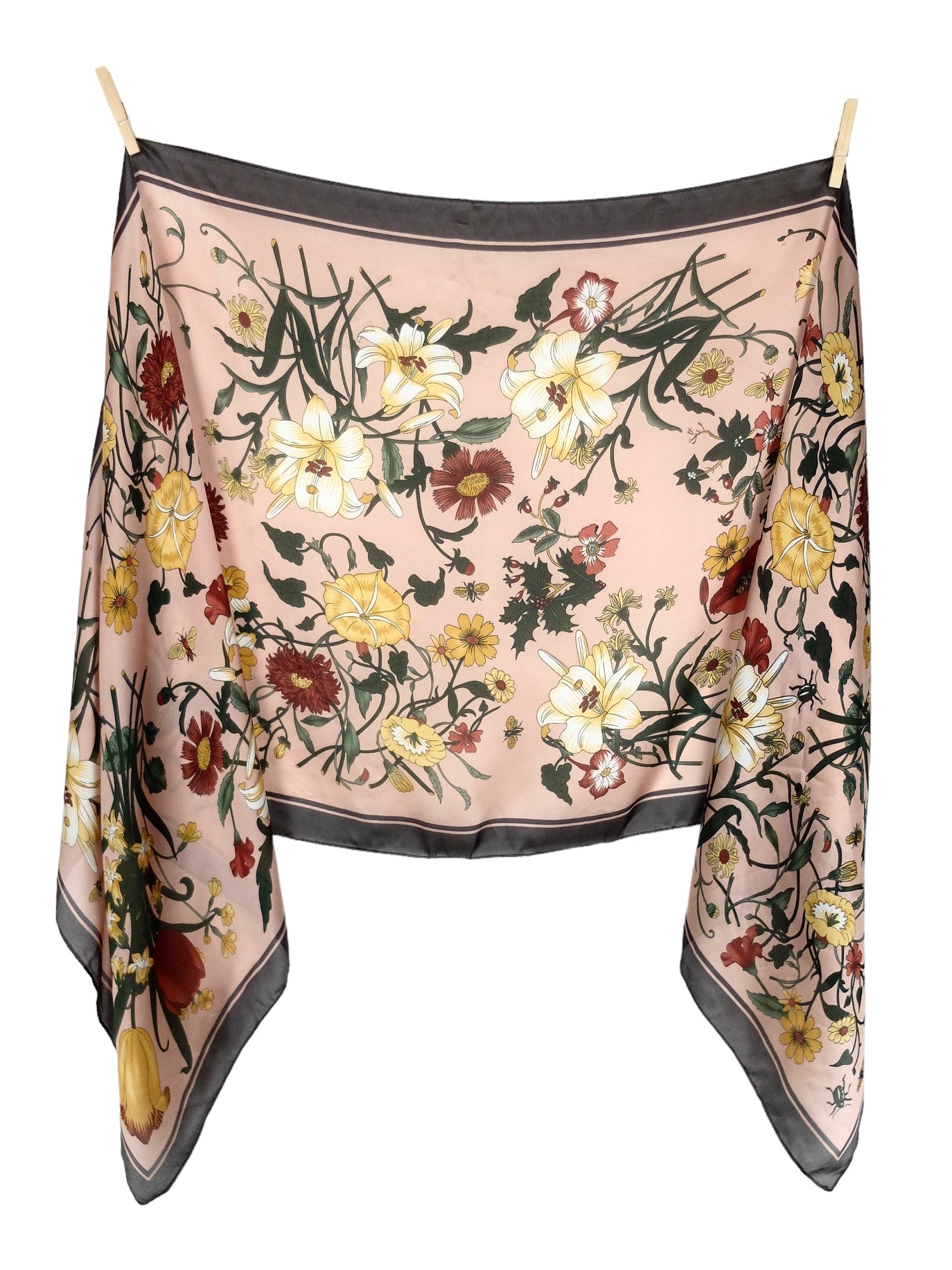 Vintage 2000s Y2K Chic Mod Preppy Romantic Pink & Green Floral Print Long Wide Wrap Shawl Neck Tie Scarf