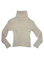 Vintage 2000s Beige & Gold Metallic Wool Blend Ribbed Fitted Pullover Turtleneck Sweater | Size M