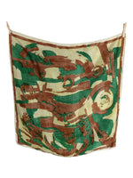 Vintage 80s Funky Bohemian Abstract Green & Brown Silky Square Bandana Neck Tie Scarf