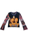 Vintage 2000s Y2K Custo Barcelona Abstract Graphic Print V-Neck Long Sleeve Shirt | Size Medium