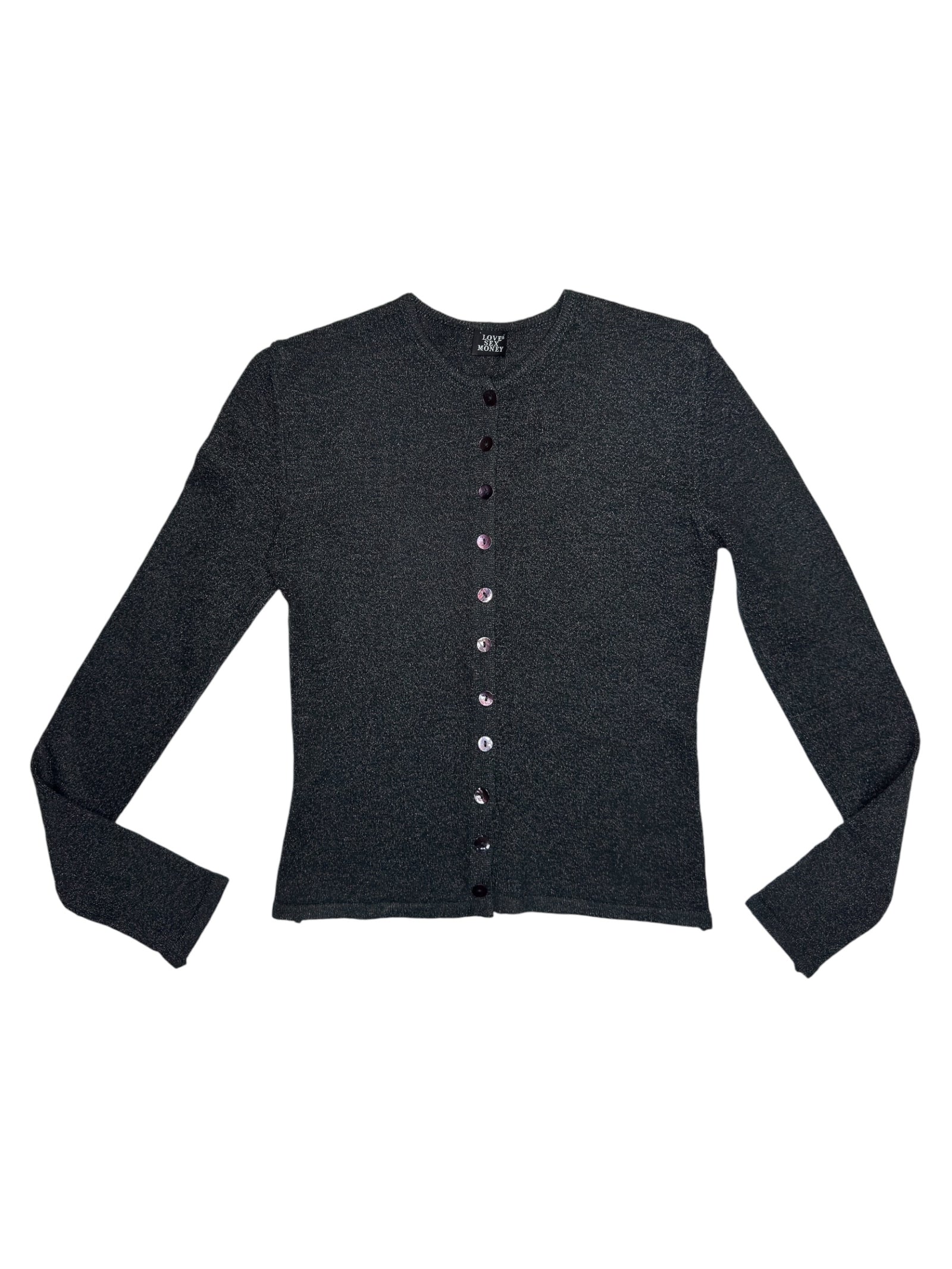 Vintage 2000s Grey Metallic Button Up Fitted Knit Cardigan | Size XS-S