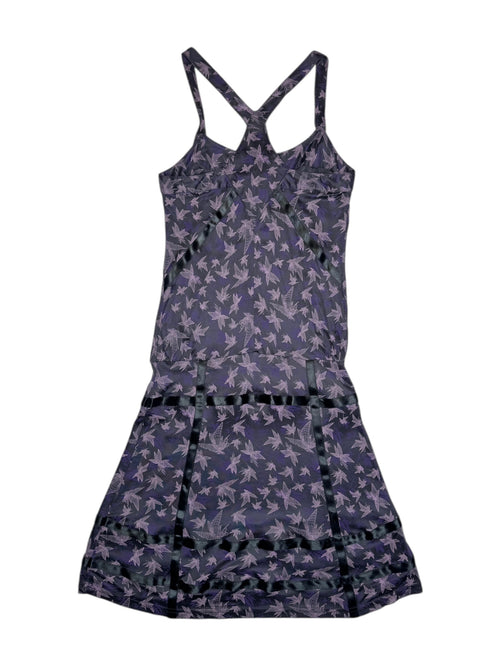 Vintage 2000s DIESEL Purple Silky Abstract Geometric Print Crossback Below-the-Knee Midi Tank Dress | Size XS