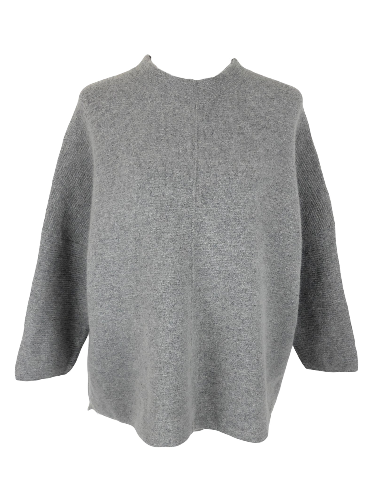 Vintage 2000s Y2K Minimalist Preppy Browns Solid Basic Light Grey Boxy Pullover Knit Sweater Jumper with 3/4 Sleeves