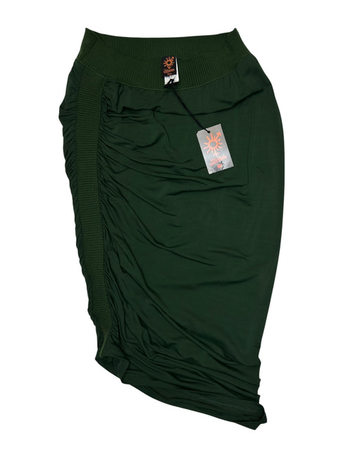 Vintage 2000s JEAN PAUL GAULTIER Soleil Deadstock Mid-Rise Stretchy Green Silk Blend Asymmetrical Knee Length Midi Skirt | Size S-M