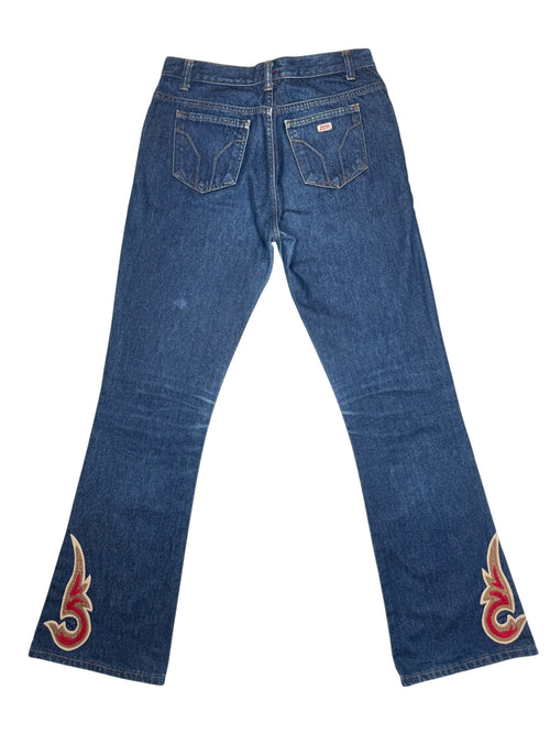 Vintage 2000s Miss Sixty Western Mid-Rise Denim Jeans with Red Patchwork Detail | 28 Inch Waist