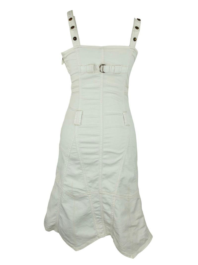 grunge white dress Vintage 2000s Y2K Subversive Soft Grunge White Sleeveless V-Neck Tank Fit & Flare Midi Dress