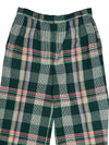 Vintage 70s Mod Bohemian Hippie High Waisted Wool Green & Pink Tartan Check Print Wide Leg Trousers | 26 Inch Waist